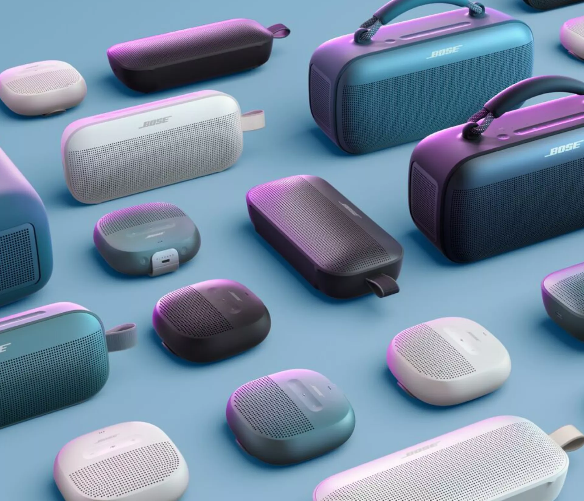 A collage of Bose portable speakers.